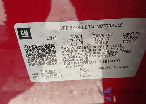 2020 Cadillac Xt6 Fwd Premium Luxury z USA, uszkodzony, nr VIN 1GYKPERS1LZ150408